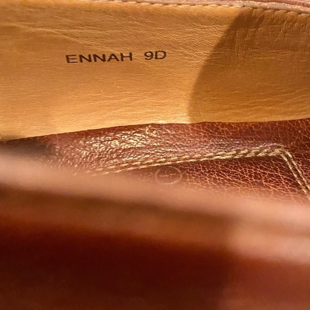 Vince Camuto Ennah Mens Loafers Brown Leather Shoes, Heel Drag, Size 9 Embossed